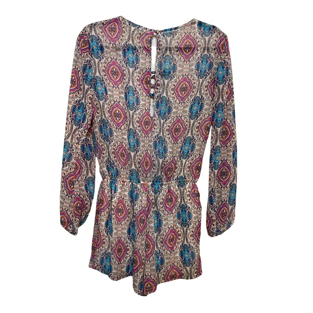B. Smart Shorts Romper Paisley Lace Up‎ Long Sleeve Blue Pink Womens SZ  7